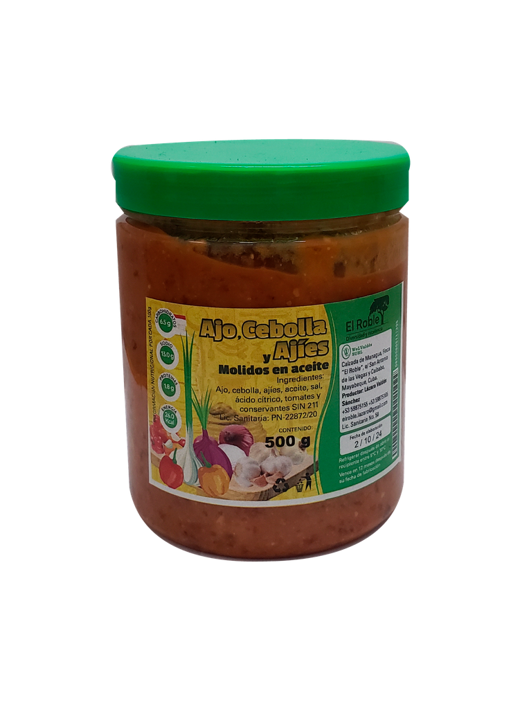 Ajo Cebolla y Ajíes Molido en Aceite EL ROBLE 500 g