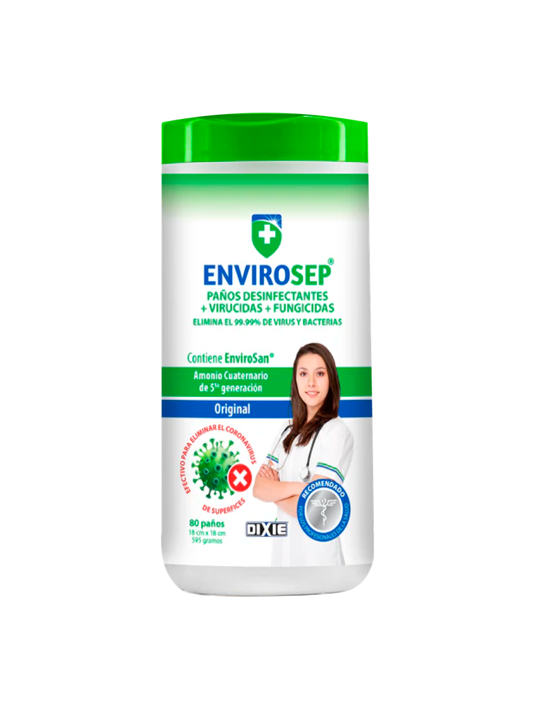 Paños Húmedos Desinfectantes Original ENVIROSEP Tubo de 80 Paños 595 gramos 