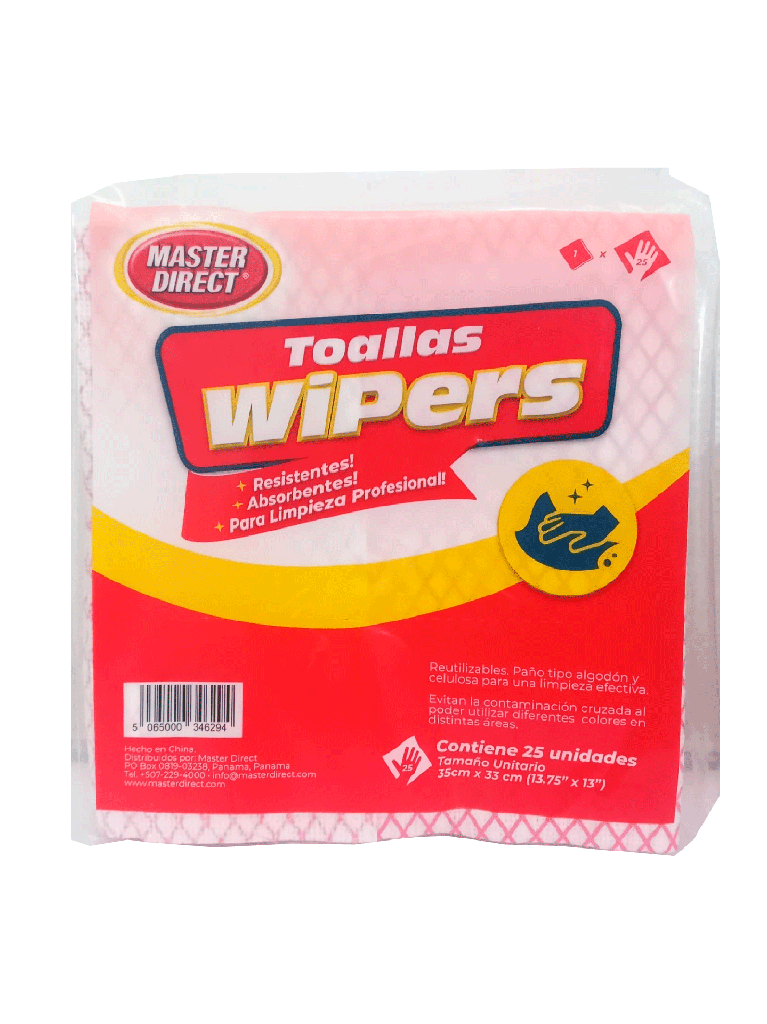 Paños Wiper Multiuso Industrial Master Direct PAÑOS 13.75" x 13" 35 cm X 33 cm pqt de 25 Unidades